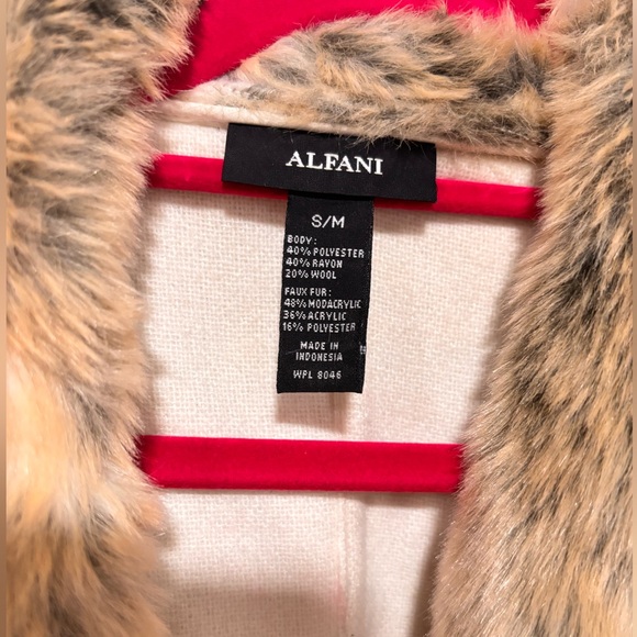 ALFANI BELTED FAUX-FUR COLLAR COAT - Picture 4 of 5